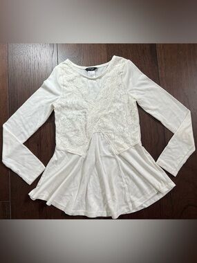 bebe Cream Lace Peplum Top